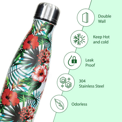 Hydrobrew Double wall Stainless Steel Water Bottle 500ML  - Tropical Hibiscus