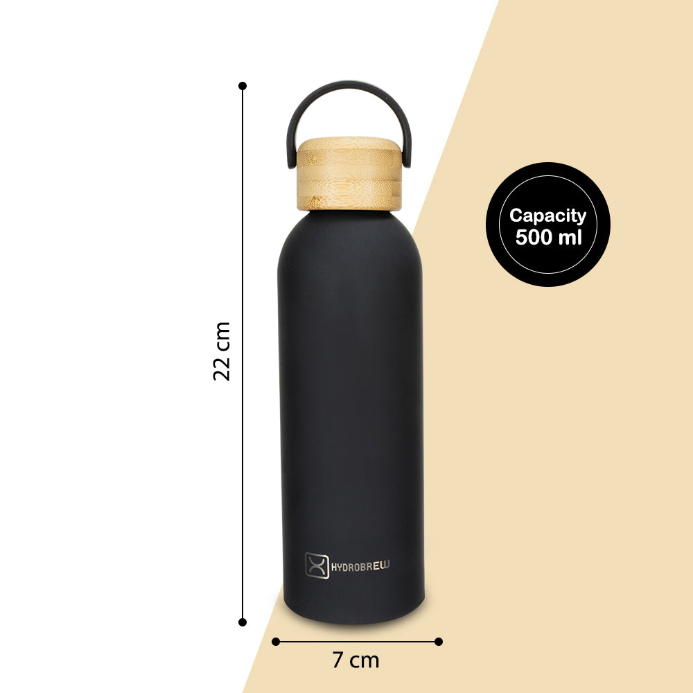 Hydrobrew Double Wall Stainless Steel Water Bottle 500ML  - Black