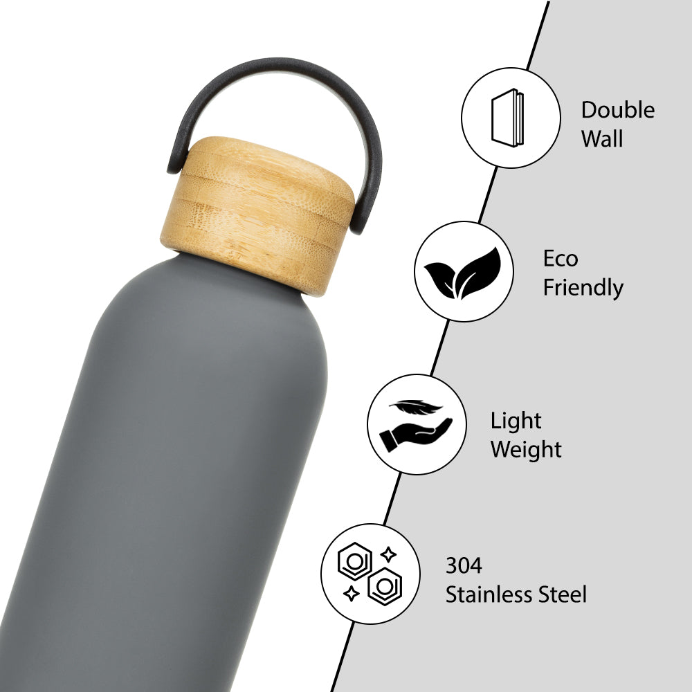 Hydrobrew Double Wall Stainless Steel Water Bottle 500ML  - Grey