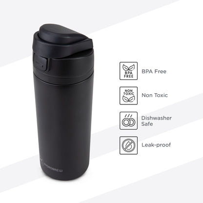 HydroBrew SipSwitch™ Insulated Water Bottle 720ml – Leakproof, Stainless Steel, Straw & Spout Lid -Carbon