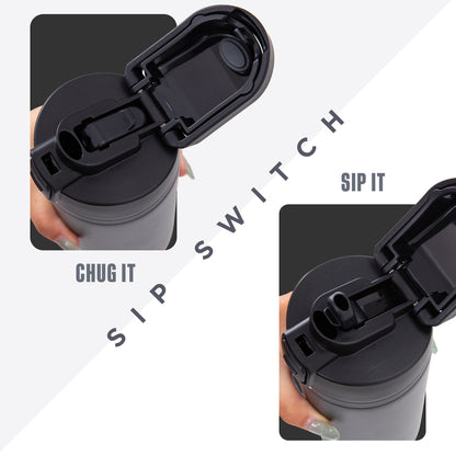 HydroBrew SipSwitch™ Insulated Water Bottle 720ml – Leakproof, Stainless Steel, Straw & Spout Lid -Carbon