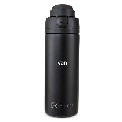 Hydrobrew Personalized SipSwitch™ Insulated Water Bottle 720ml – Leakproof, Stainless Steel, Straw & Spout Lid -Carbon