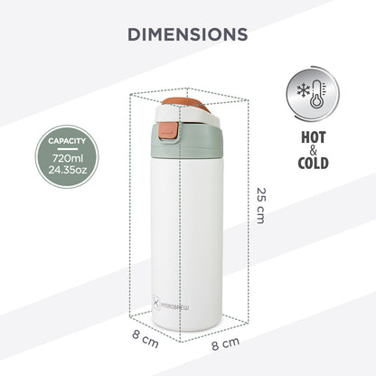 Hydrobrew Personalized SipSwitch™ Insulated Water Bottle 720ml – Leakproof, Stainless Steel, Straw & Spout Lid -Ivory Grove
