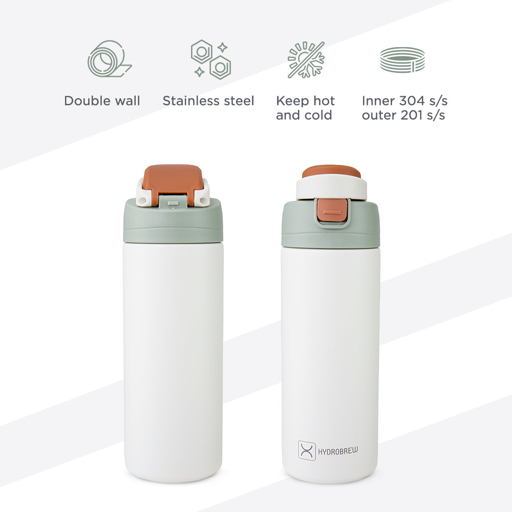 Hydrobrew Personalized SipSwitch™ Insulated Water Bottle 720ml – Leakproof, Stainless Steel, Straw & Spout Lid -Ivory Grove