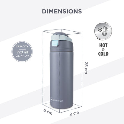 Hydrobrew SipSwitch Insulated Water Bottle 720ml – Leakproof, Stainless Steel, Straw & Spout Lid -Graphite