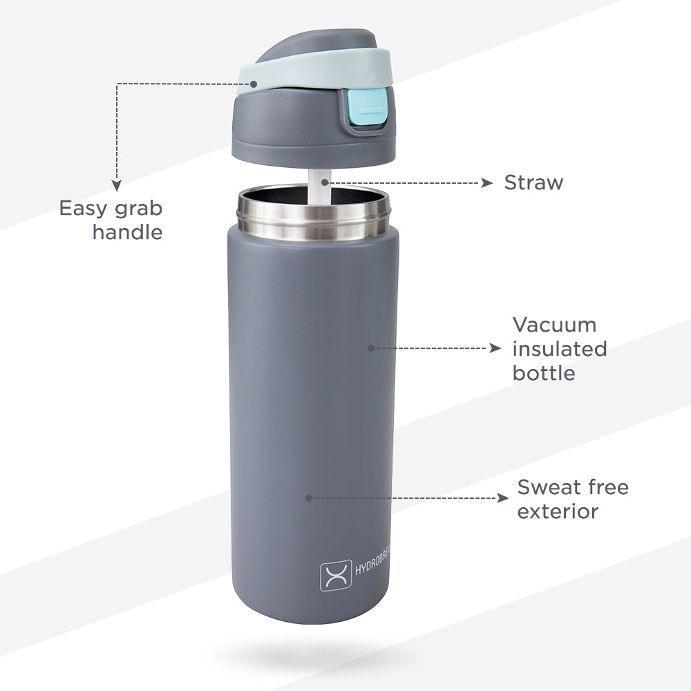 Hydrobrew SipSwitch Insulated Water Bottle 720ml – Leakproof, Stainless Steel, Straw & Spout Lid -Graphite