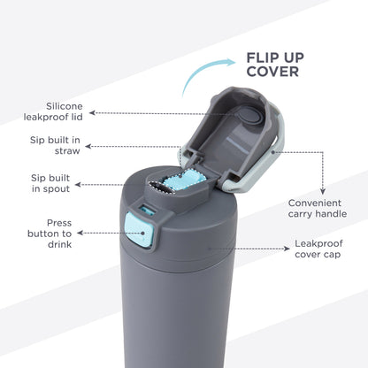 Hydrobrew Personalized SipSwitch™ Insulated Water Bottle 720ml – Leakproof, Stainless Steel, Straw & Spout Lid -Graphite
