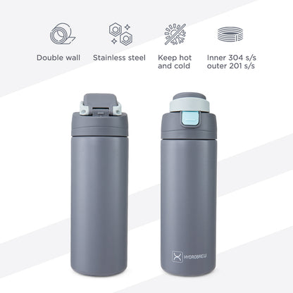 Hydrobrew Personalized SipSwitch™ Insulated Water Bottle 720ml – Leakproof, Stainless Steel, Straw & Spout Lid -Graphite