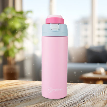 HydroBrew SipSwitch™ Insulated Water Bottle 720ml – Leakproof, Stainless Steel, Straw & Spout Lid -Rose Silk