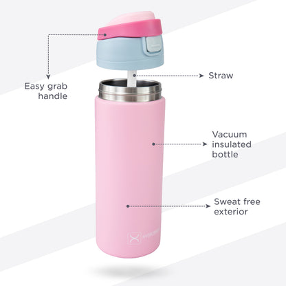 HydroBrew SipSwitch™ Insulated Water Bottle 720ml – Leakproof, Stainless Steel, Straw & Spout Lid -Rose Silk