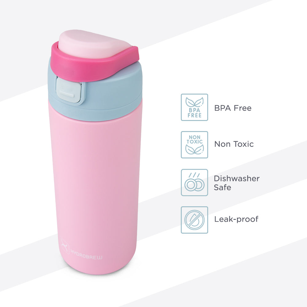 Hydrobrew Personalized SipSwitch™ Insulated Water Bottle 720ml – Leakproof, Stainless Steel, Straw & Spout Lid -Rose Silk