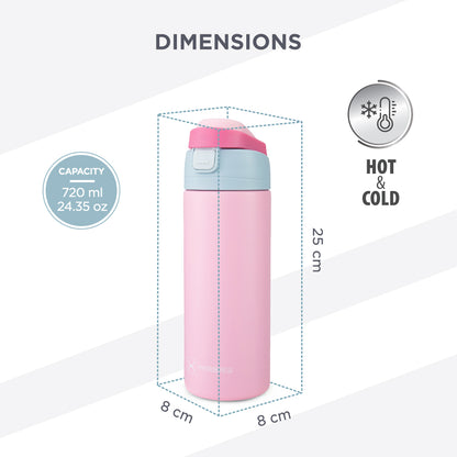 Hydrobrew Personalized SipSwitch™ Insulated Water Bottle 720ml – Leakproof, Stainless Steel, Straw & Spout Lid -Rose Silk