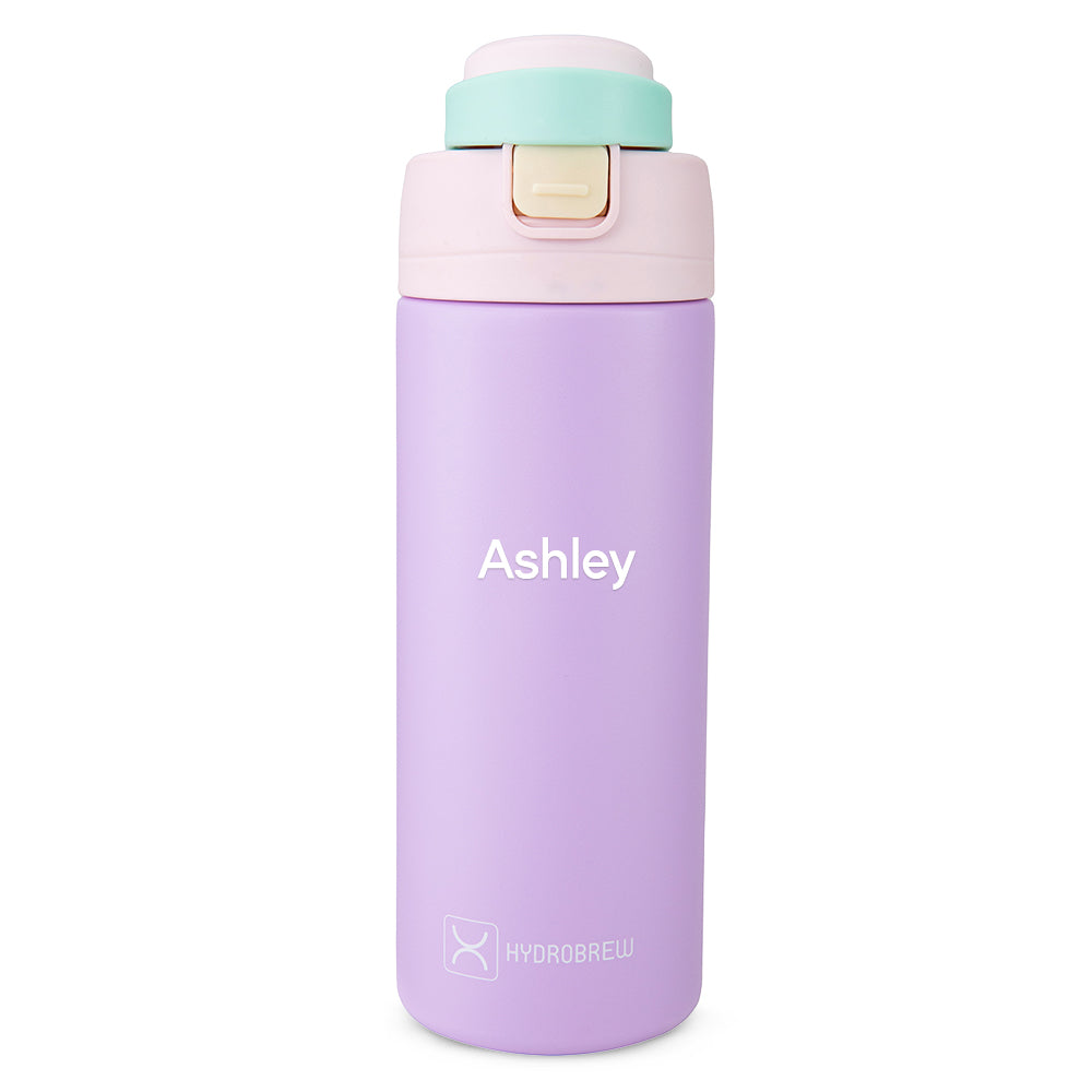 Hydrobrew Personalized SipSwitch™ Insulated Water Bottle 720ml – Leakproof, Stainless Steel, Straw & Spout Lid -Orchid Mist