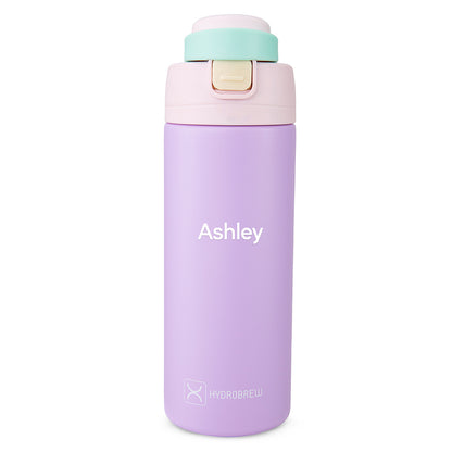 Hydrobrew Personalized SipSwitch™ Insulated Water Bottle 720ml – Leakproof, Stainless Steel, Straw & Spout Lid -Orchid Mist