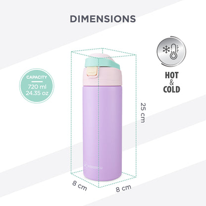 Hydrobrew Personalized SipSwitch™ Insulated Water Bottle 720ml – Leakproof, Stainless Steel, Straw & Spout Lid -Orchid Mist