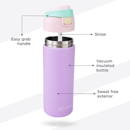 Hydrobrew Personalized SipSwitch™ Insulated Water Bottle 720ml – Leakproof, Stainless Steel, Straw & Spout Lid -Orchid Mist