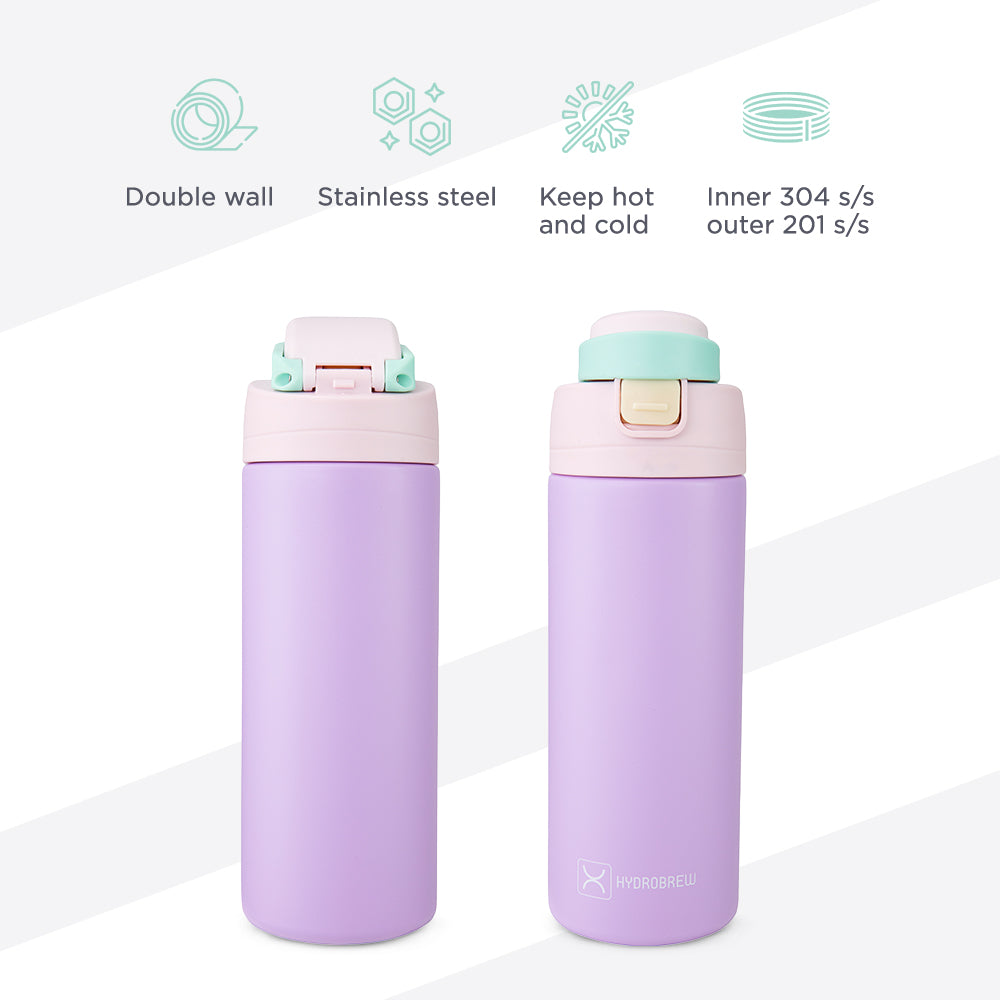 Hydrobrew Personalized SipSwitch™ Insulated Water Bottle 720ml – Leakproof, Stainless Steel, Straw & Spout Lid -Orchid Mist