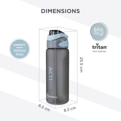 HYDROBREW Sip Switch Tritan Water Bottle 1000ml Leakproof, BPA Free, Straw & Spout Lid- Graphite