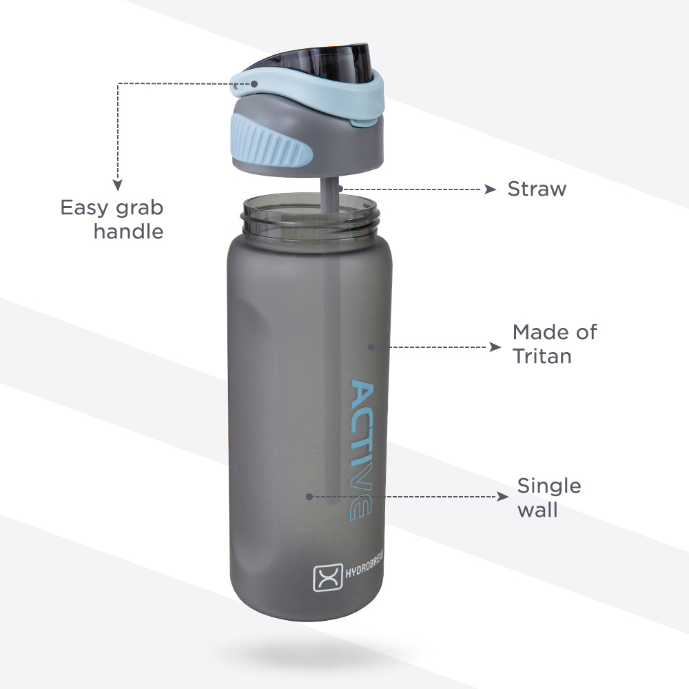 HYDROBREW Sip Switch Tritan Water Bottle 1000ml Leakproof, BPA Free, Straw & Spout Lid- Graphite