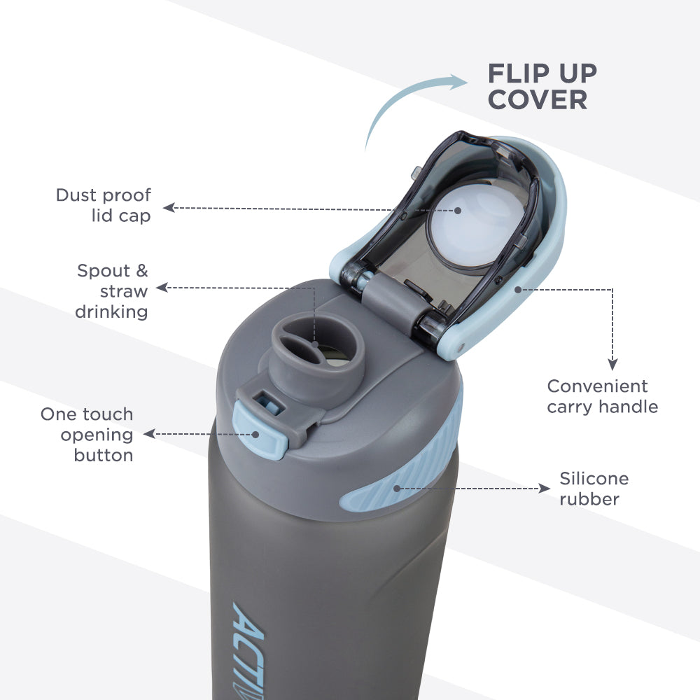 Hydrobrew Personalized Sip Switch Tritan Water Bottle 1000ml Leakproof, BPA Free, Straw & Spout Lid- Graphite