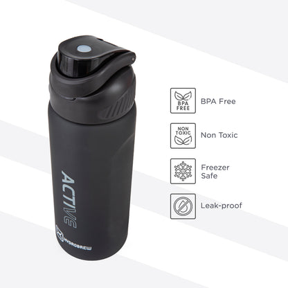 HYDROBREW Sip Switch Tritan Water Bottle 1000ml Leakproof, BPA Free, Straw & Spout Lid- Carbon