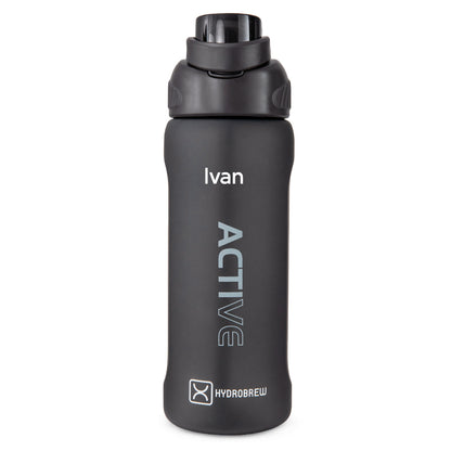 Hydrobrew Personalized Sip Switch Tritan Water Bottle 1000ml Leakproof, BPA Free, Straw & Spout Lid- Carbon