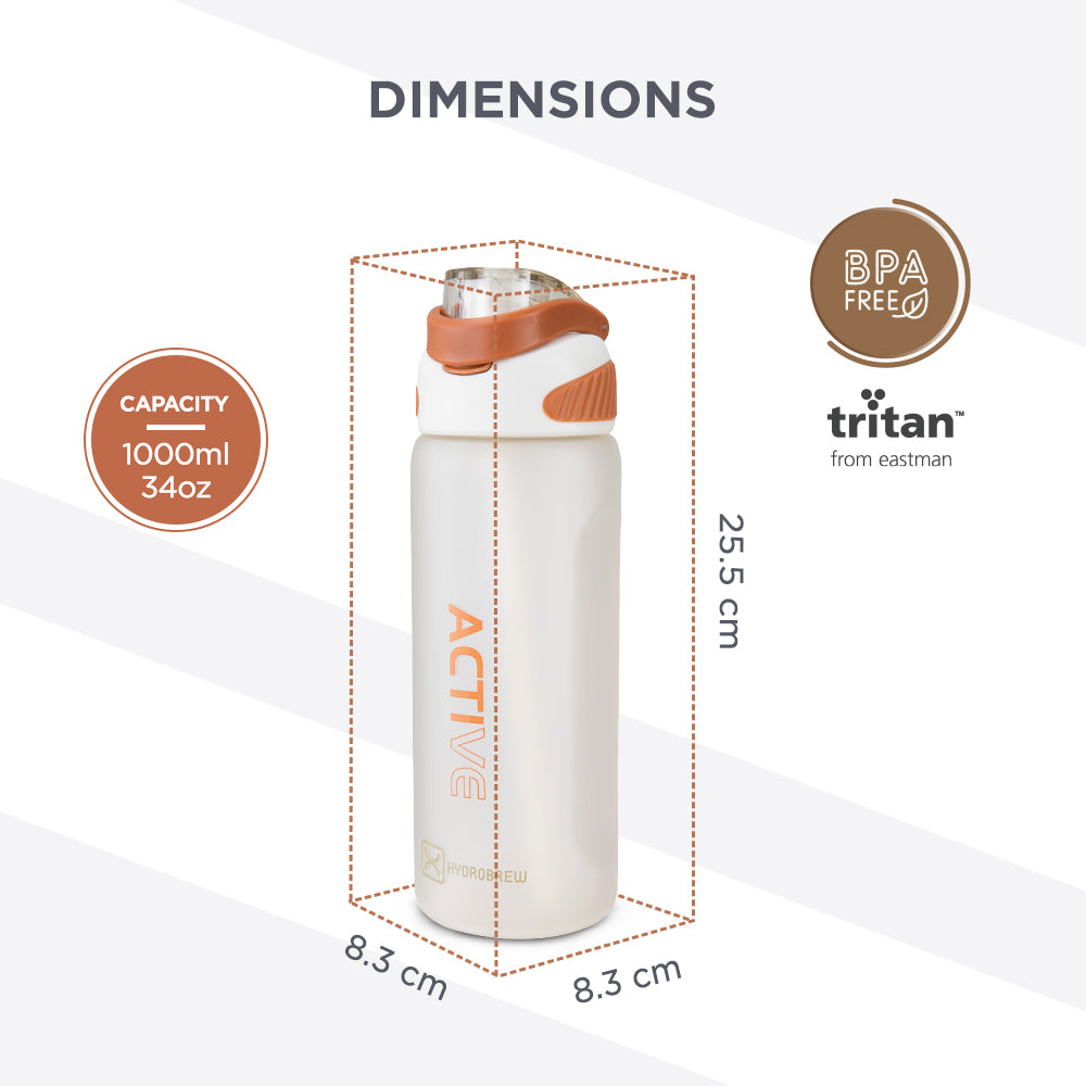 HYDROBREW Sip Switch Tritan Water Bottle 1000ml Leakproof, BPA Free, Straw & Spout Lid- Ivory Terracotta