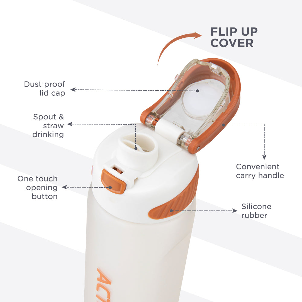 HYDROBREW Sip Switch Tritan Water Bottle 1000ml Leakproof, BPA Free, Straw & Spout Lid- Ivory Terracotta