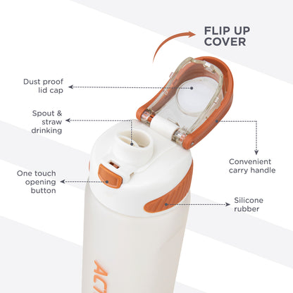 HYDROBREW Sip Switch Tritan Water Bottle 1000ml Leakproof, BPA Free, Straw & Spout Lid- Ivory Terracotta