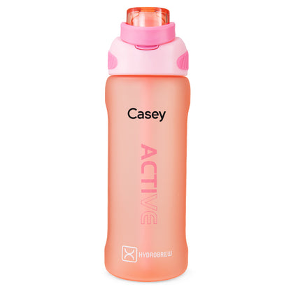 Hydrobrew Personalized Sip Switch Tritan Water Bottle 1000ml Leakproof, BPA Free, Straw & Spout Lid- Rose Silk