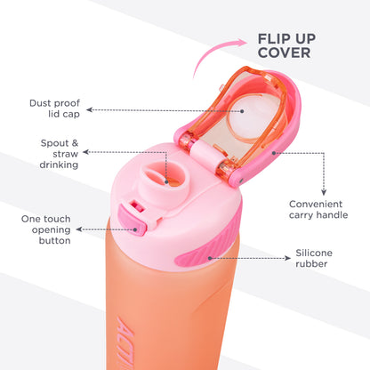 Hydrobrew Personalized Sip Switch Tritan Water Bottle 1000ml Leakproof, BPA Free, Straw & Spout Lid- Rose Silk