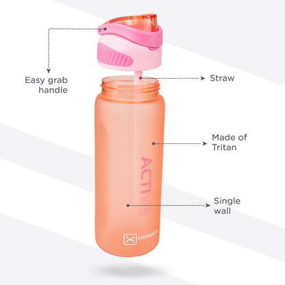 Hydrobrew Personalized Sip Switch Tritan Water Bottle 1000ml Leakproof, BPA Free, Straw & Spout Lid- Rose Silk