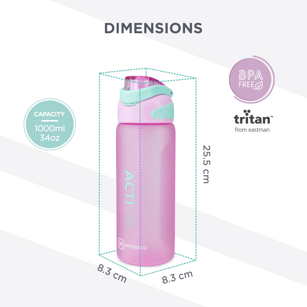 HYDROBREW Sip Switch Tritan Water Bottle 1000ml Leakproof, BPA Free, Straw & Spout Lid- Orchid Mist