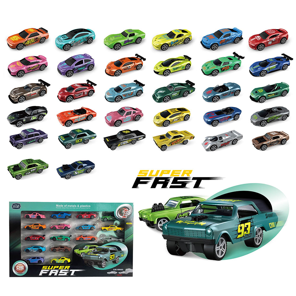 LITTLE STORY 16Pcs Slide Die Cast Toy Car Play Set