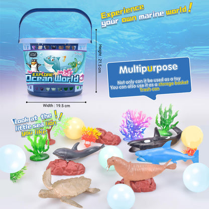 LITTLE STORY 21Pcs Ocean World Bucket Set 5Pcs With Marine Animal, 5Pcs Ocean Ball Accessories and 1 Basket - Multicolor