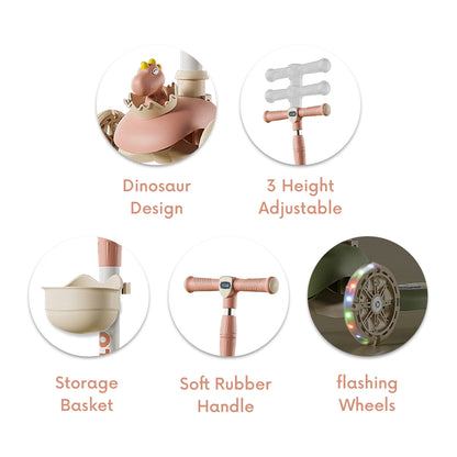 LITTLE STORY Kids Scooter & Ride on – Dinosaur Pink