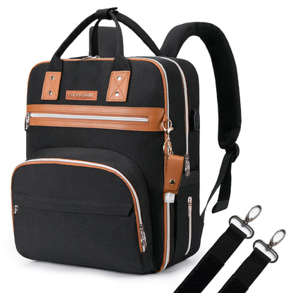 LITTLE STORY 2in1 Diaper Bag w/Sanitizer Bottle keychain & Stroller Hooks - Black