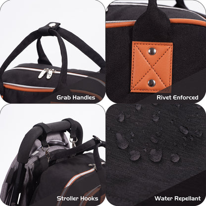 LITTLE STORY 2in1 Diaper Bag w/Sanitizer Bottle keychain & Stroller Hooks - Black