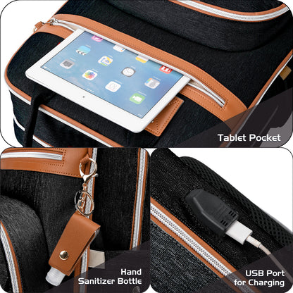 LITTLE STORY 2in1 Diaper Bag w/Sanitizer Bottle keychain & Stroller Hooks - Black