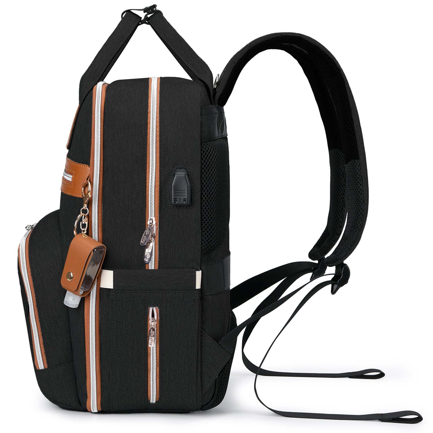 LITTLE STORY 2in1 Diaper Bag w/Sanitizer Bottle keychain & Stroller Hooks - Black