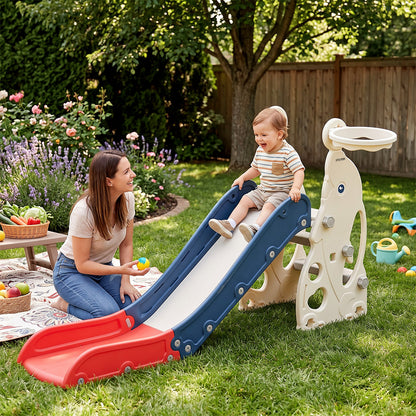 Little Story Kids Slide & Basketball Hoop-Indoor & Outdoor,Blue