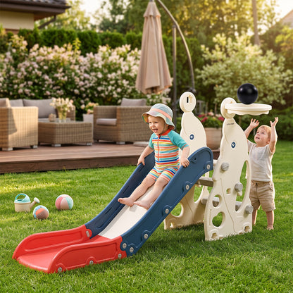 Little Story Kids Slide & Basketball Hoop-Indoor & Outdoor,Blue