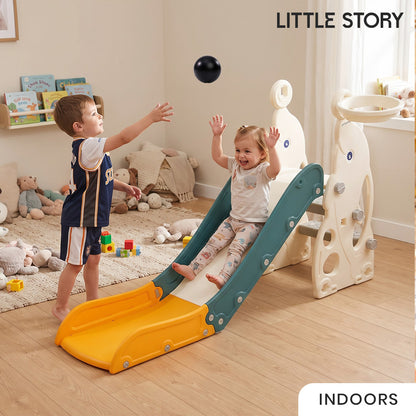 Little Story Kids Slide & Basketball Hoop -Indoor & Outdoor,Green
