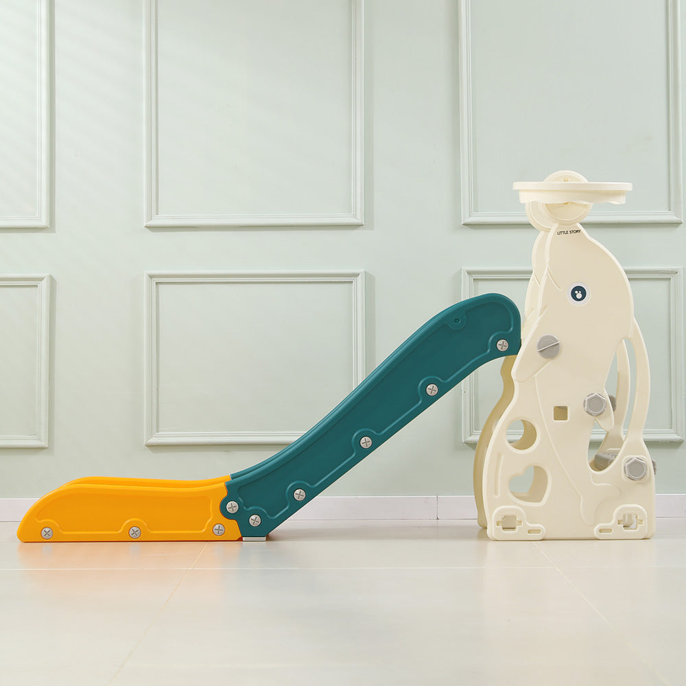 Little Story Kids Slide & Basketball Hoop -Indoor & Outdoor,Green