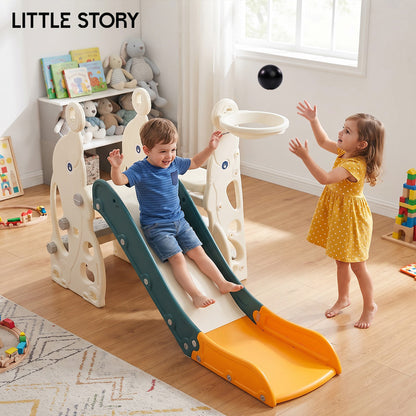 Little Story Kids Slide & Basketball Hoop -Indoor & Outdoor,Green