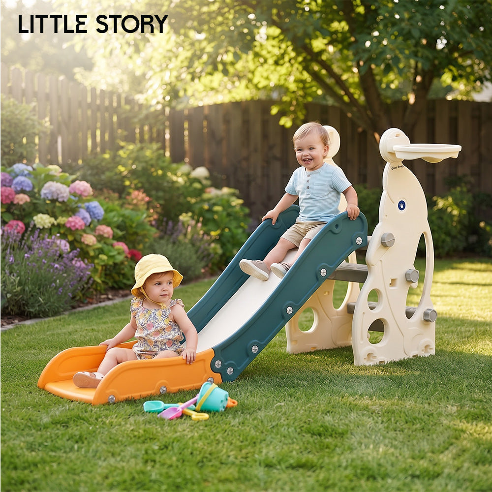 Little Story Kids Slide & Basketball Hoop -Indoor & Outdoor,Green