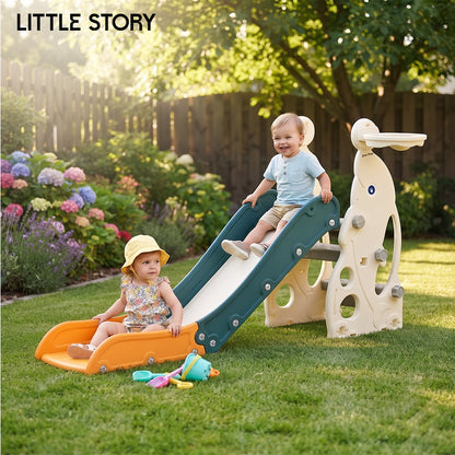 Little Story Kids Slide & Basketball Hoop -Indoor & Outdoor,Green