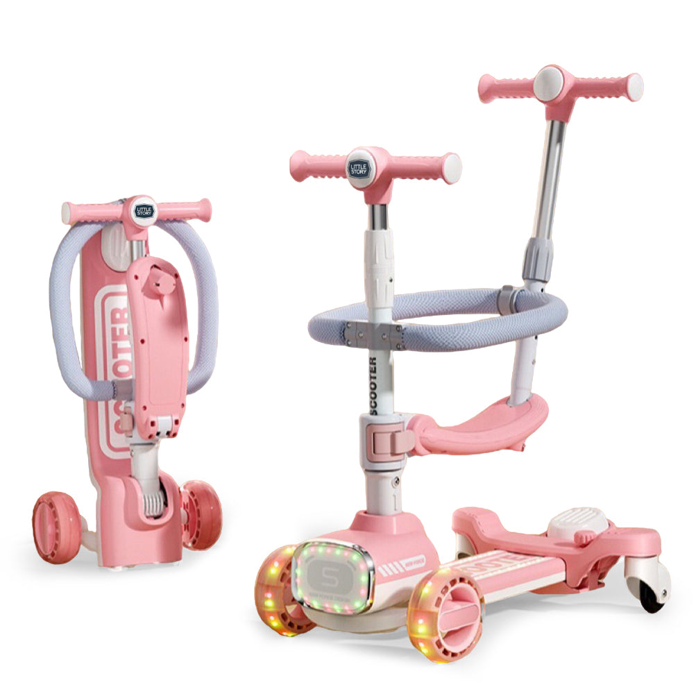 LITTLE STORY Kids Scooter w/Ride On & Push Handle - Pink