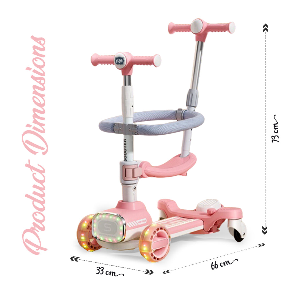 LITTLE STORY Kids Scooter w/Ride On & Push Handle - Pink