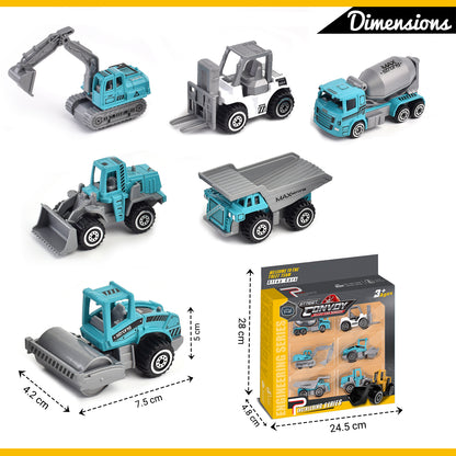 LITTLE STORY Alloy Sliding Engineering Toy Truck (6 Pcs) - Multicolor